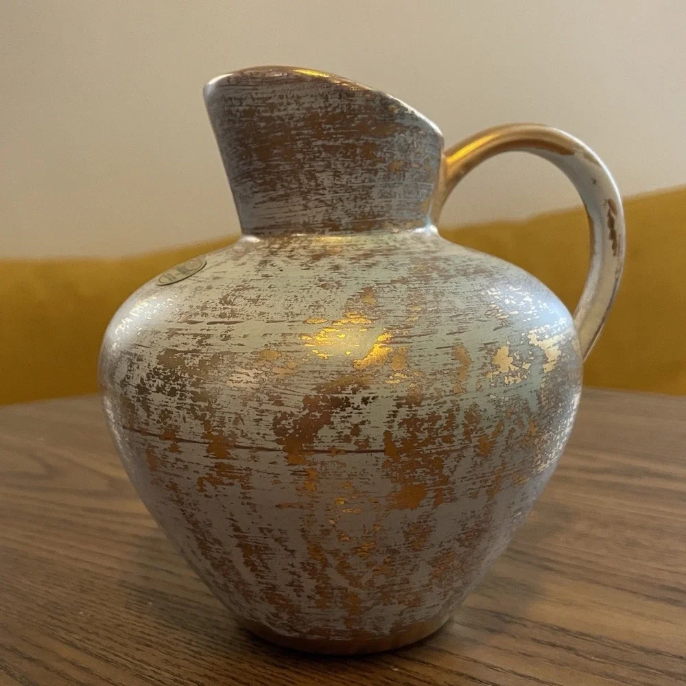 Stangl Pottery‎ Turquoise Gold Pitcher Vase Vintage MCM #4060